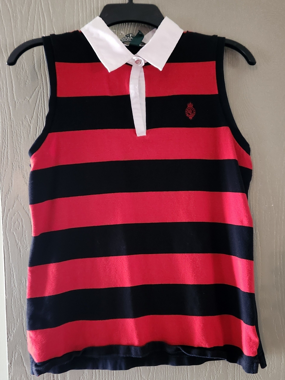 Vintage Ralph Lauren Black and Red Striped Sleeveless Polo Top